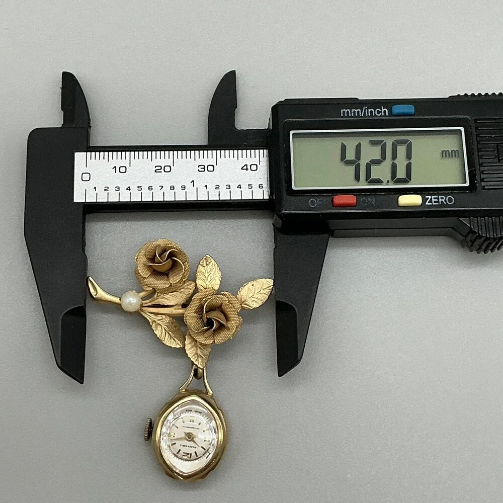 Vintage Golden Shield Nurse Brooch Watch Women 16mm Gold Tone White Dial Manual